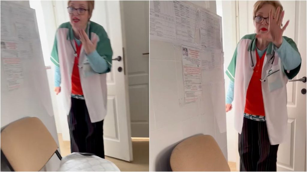 Iesi afara din cabinetul meu Medic din Valcea filmat tipand la pacient si fiica acestuia