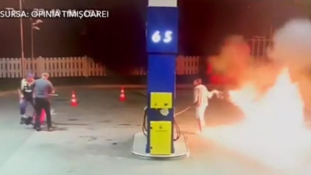 Barbat a provocat haos in Timis a dat foc unei pompe de benzina