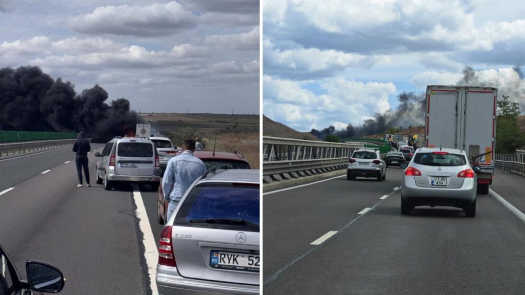 Circulatie blocata pe A2 din cauza unui incendiu