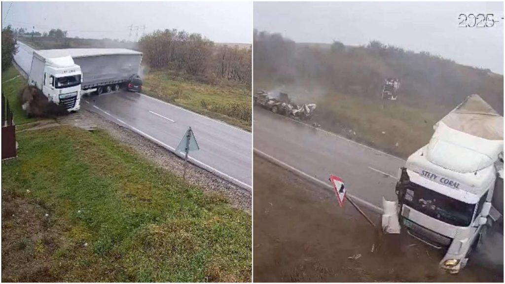 Accident socant pe E 85 TIR loveste masina cu doi oameni
