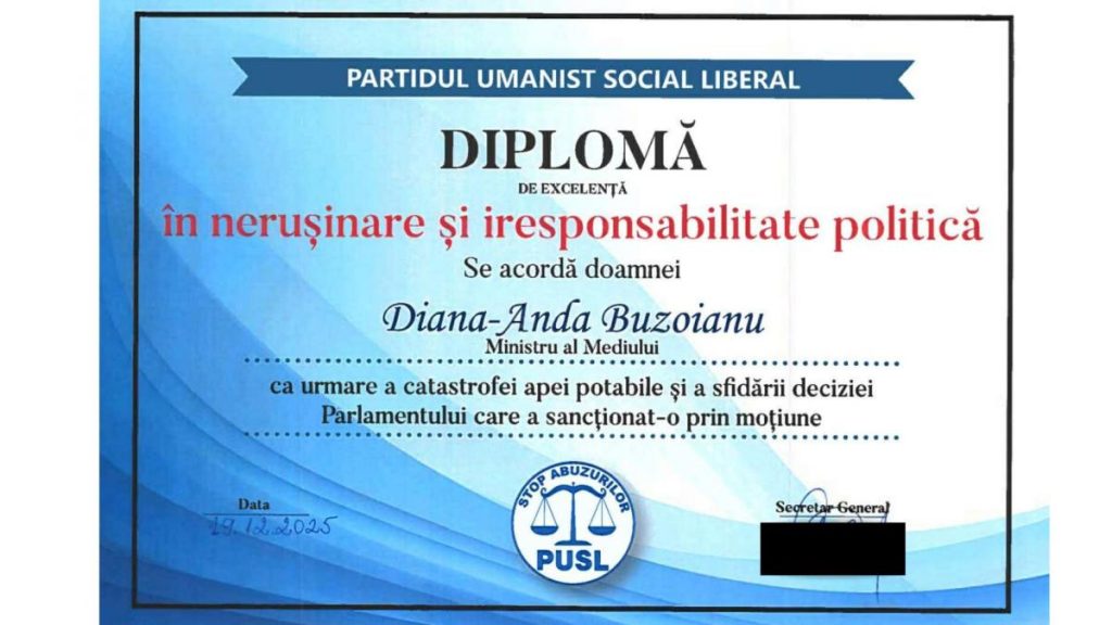 Diploma de nerusinare PUSL acuza ministrul Mediului