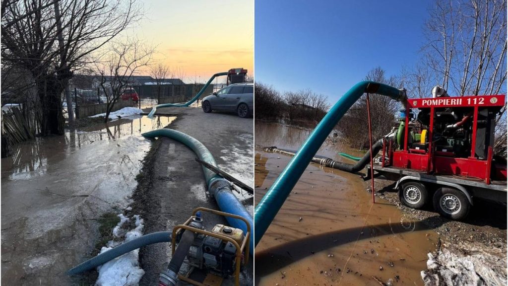 Patru gospodarii din Giurgiu au fost afectate de inundatii in urma topirii zapezii Traficul pe DJ 412A a fost