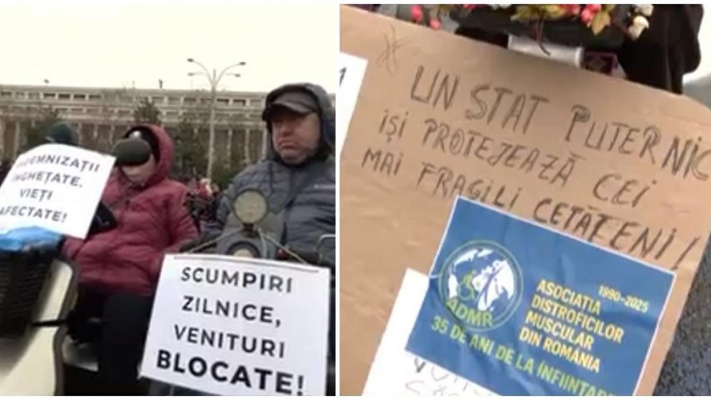 Sute de persoane cu dizabilitati protesteaza in Piata Victoriei nemultumite de conditiile de