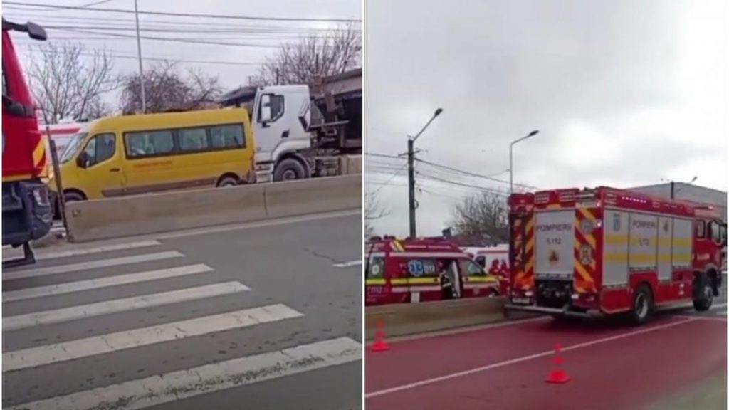 accident grav in dambovita intre un microbuz scolar si un tir 4 copii raniti a fost mobilizata