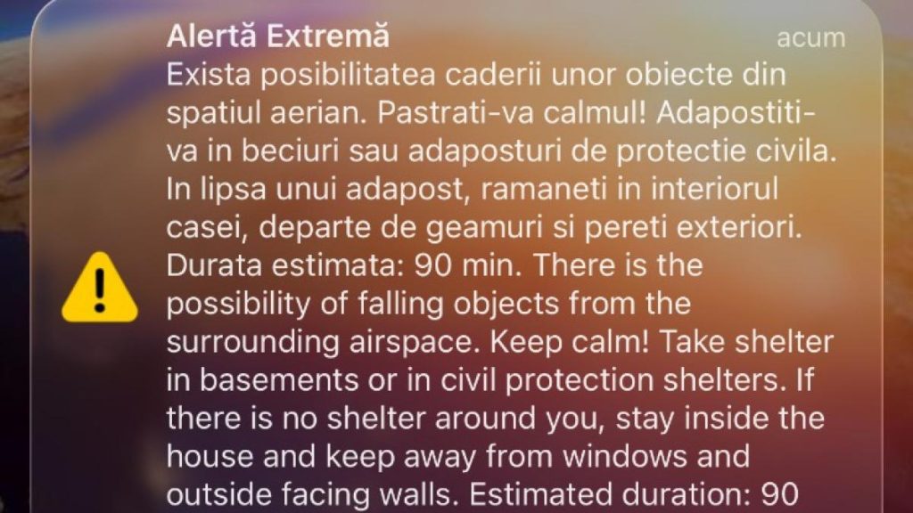 Mesaj Ro Alert pentru cetatenii din Tulcea Adapostiti va Exista risc de cadere a unor obiecte din