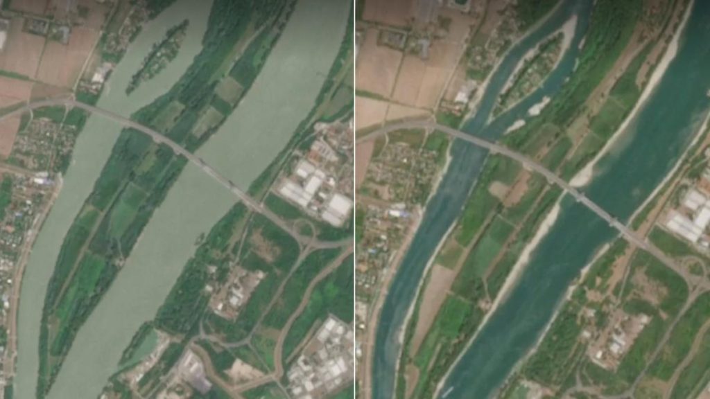 Imagini satelitate cu Dunărea secată. Fluviul atinge joi un nou minim istoric la intrarea în… Imagini satelitate cu Dunarea secata Fluviul atinge joi un nou minim istoric la intrarea in