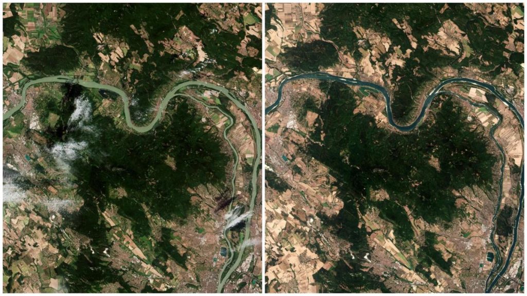 Romania a emis o alerta in UE privind seceta din tara Satelitii ESA ilustreaza dezastrul de pe Dunare
