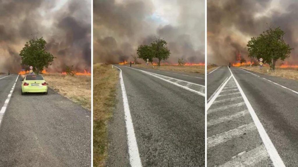 Traficul este oprit pe DN 67 in apropierea localitatii Bengesti din cauza unui incendiu de vegetatie Drumul leaga Horezu de Targu Jiu
